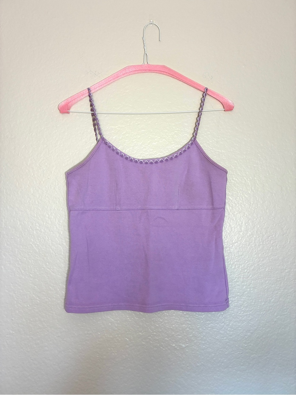 VTG Q&A Cotton Lavender Spaghetti Strap Babydoll Tank Top Rose Braided Y2K 2000s